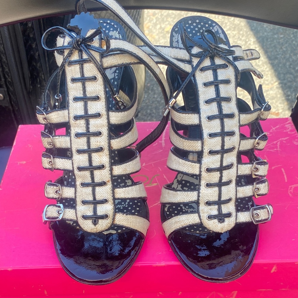 Betsey Johnson Black and White Strappy Heels